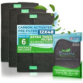 Breathe Naturally Universal Cut to Fit Carbon Activated Air Filter - Replacement Charcoal Filters - Pre Filter Carbon Sheet for Air Purifier, Vent Filters & More - Made in USA (Pack of 1, 16x48) in Saudi Arabia