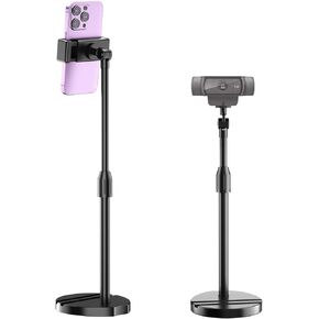Telescopic Webcam Tripod Stand for Desk with Phone Holder, Desktop Webcam Mount Compatible with C922 C930e C920S C920 C615 C960 C920x Brio 4K, Table Phone Stand with 1/4'' Thread