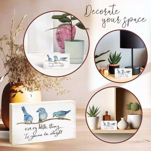 Rustic Pine Wood Block Sign - Every Little Thing Is Gonna Be Alright - Positive Wooden Plaque For Desk Top, Shelf, Living Room, Gift For Friends, Home & Office Decorations(3 X 5 Inches) - 39 in Saudi Arabia