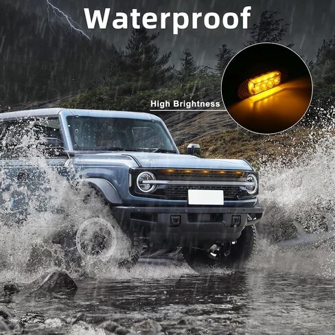 3 Pcs Grille Lights Compatible with 2021 2022 2023 2024 Ford Bronco Badlands, Wildtrak, Everglades 2/4-Door - LED Front Grille Lights Accessories with Harness & Fuse(Amber Light) in Saudi Arabia