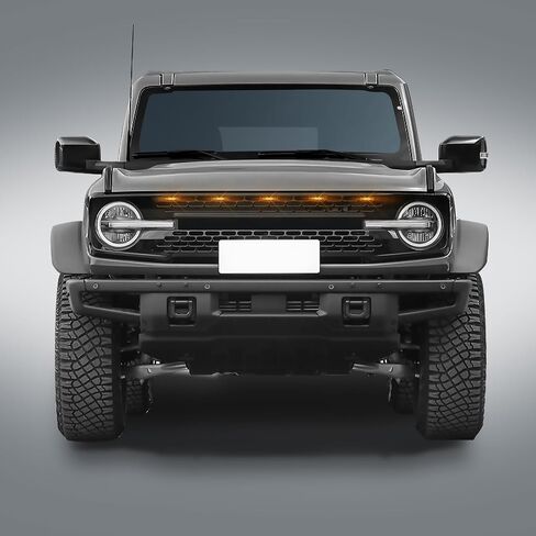 3 Pcs Grille Lights Compatible with 2021 2022 2023 2024 Ford Bronco Badlands, Wildtrak, Everglades 2/4-Door - LED Front Grille Lights Accessories with Harness & Fuse(Amber Light) in Saudi Arabia