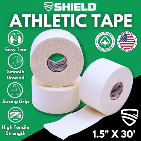 SHIELD | 3-Pack Black Athletic Tape – 1.5 Inches x 15 Yards - Made in USA, Easy Tear, Rigid, Very Strong. First aid, Injury- Athletic, Medical,Therapy Trainers in Saudi Arabia