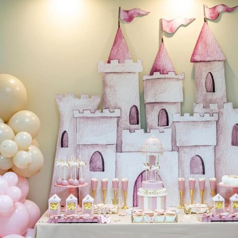6.6FT Pink Castle Tower Arch Cover Round Arch Backdrop Chiara Fairy Tales for Birthday Party Baby Shower Decor Groovy(6.6x3.3ft,No Frame No Zipper) in Saudi Arabia
