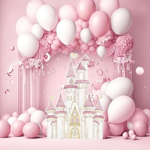 6.6FT Pink Castle Tower Arch Cover Round Arch Backdrop Chiara Fairy Tales for Birthday Party Baby Shower Decor Groovy(6.6x3.3ft,No Frame No Zipper) in Saudi Arabia