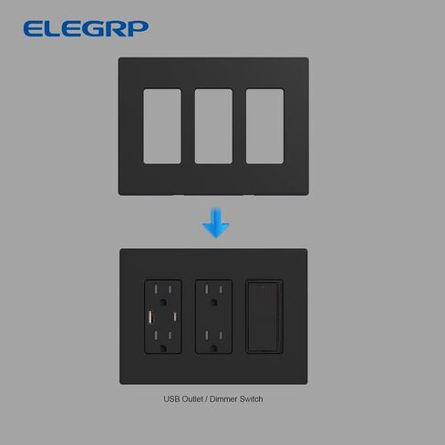 Elegrp 2 Gang Deviness Wall Plates ، غطاء لوحة حرارية غير قابلة للحجم غير قابلة للكسر لمفتاح منفذ مخرج أوعية الديكور ، مدرج UL (5 حزمة ، أسود غير لامع) in Kuwait