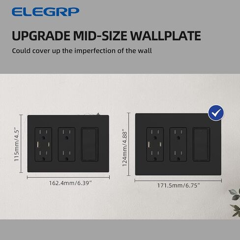 Elegrp 2 Gang Deviness Wall Plates ، غطاء لوحة حرارية غير قابلة للحجم غير قابلة للكسر لمفتاح منفذ مخرج أوعية الديكور ، مدرج UL (5 حزمة ، أسود غير لامع) in Kuwait