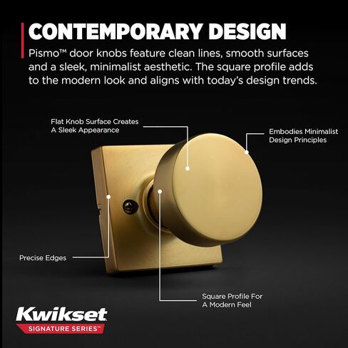 Kwikset Pismo Interior Passage Door Knob, Handle For Closet and Hallway Doors, Non-Locking Doorknob in Matte Black, with Microban Protection, Square Rose in Kuwait
