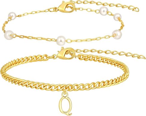 Gold Initial Pearl Bracelets for Women Layered Dainty Tiny Pearls Link Chain Gold Bracelets Jewelry Gifts Bridesmaid Birthday Gifts for Women Valentines Day Gifts for her Girlfriend Wife in Saudi Arabia