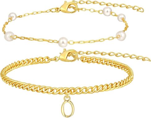 Gold Initial Pearl Bracelets for Women Layered Dainty Tiny Pearls Link Chain Gold Bracelets Jewelry Gifts Bridesmaid Birthday Gifts for Women Valentines Day Gifts for her Girlfriend Wife in Saudi Arabia
