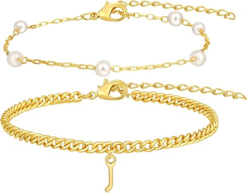 Gold Initial Pearl Bracelets for Women Layered Dainty Tiny Pearls Link Chain Gold Bracelets Jewelry Gifts Bridesmaid Birthday Gifts for Women Valentines Day Gifts for her Girlfriend Wife in Saudi Arabia