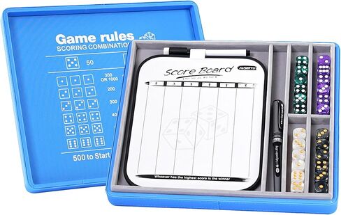 Dice Tray and Storage Case for Farkle Game - Includes Embedded Scoring Combinations, 4 Sets of 6 Pearl Dice, 50 Sheet Score Pad and Pen Holder for The Classic Family Game - Red and Black in Saudi Arabia