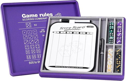 Dice Tray and Storage Case for Farkle Game - Includes Embedded Scoring Combinations, 4 Sets of 6 Pearl Dice, 50 Sheet Score Pad and Pen Holder for The Classic Family Game - Red and Black in Saudi Arabia