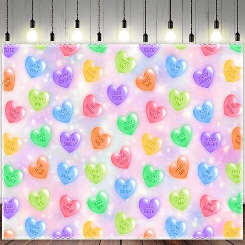 7x5ft Fabric Valentine's Day Sweet Heart Photography Backdrop Conversation Hearts Candy Sayings Signs Background Anniversary Photo Tapestry Booth Props in Kuwait