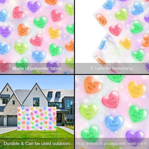 7x5ft Fabric Valentine's Day Sweet Heart Photography Backdrop Conversation Hearts Candy Sayings Signs Background Anniversary Photo Tapestry Booth Props in Kuwait