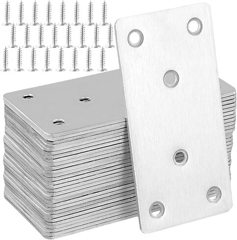 MAHIONG 20 Pack 5-1/2 x 2 Inch Flat Mending Plates, Stainless Steel Flat Straight Brace Repair Fixing Brackets with Screws, Mending Joining Plates for Furniture Repairing, 1.9 mm Thickness in Kuwait