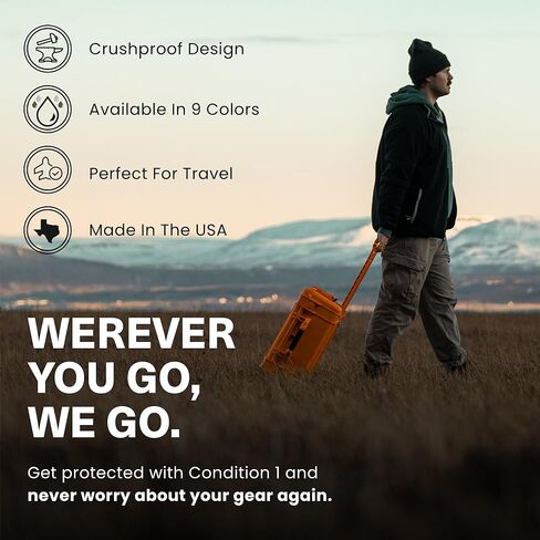 Condition 1 22" Large Rolling Lockable Hard Storage Case with Foam, Model 300, Waterproof Protective Box for Camera, Tactical, Scientific Gear, Made in USA, 21.84"x13.82"x9" Tan in Kuwait