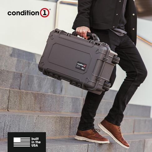 Condition 1 22" Large Rolling Lockable Hard Storage Case with Foam, Model 300, Waterproof Protective Box for Camera, Tactical, Scientific Gear, Made in USA, 21.84"x13.82"x9" Tan in Kuwait