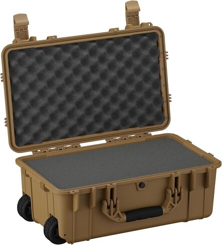 Condition 1 22" Large Rolling Lockable Hard Storage Case with Foam, Model 300, Waterproof Protective Box for Camera, Tactical, Scientific Gear, Made in USA, 21.84"x13.82"x9" Tan in Kuwait