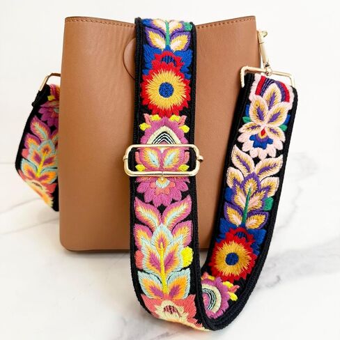 التطريز زهرة محفظة حزام استبدال Crossbody لحقائب اليد النساء حزام الغيتار 2 بوصة واسعة الأشرطة حقيبة قابلة للتعديل (العاج) in Kuwait