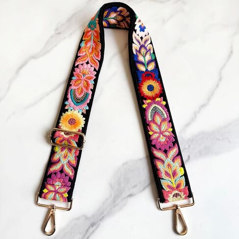 التطريز زهرة محفظة حزام استبدال Crossbody لحقائب اليد النساء حزام الغيتار 2 بوصة واسعة الأشرطة حقيبة قابلة للتعديل (العاج) in Kuwait