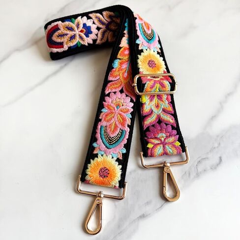 التطريز زهرة محفظة حزام استبدال Crossbody لحقائب اليد النساء حزام الغيتار 2 بوصة واسعة الأشرطة حقيبة قابلة للتعديل (العاج) in Kuwait