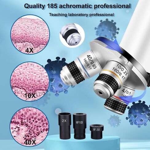 Microscope 40x-2500x التكبير مع شاشة 4.3 بوصة ، وعيون عريضة 10x و 25x ، وكاميرا مدمجة 5 ميجابكسل لمختبرات المدارس ، تربية الحيوانات (أبيض) in Kuwait