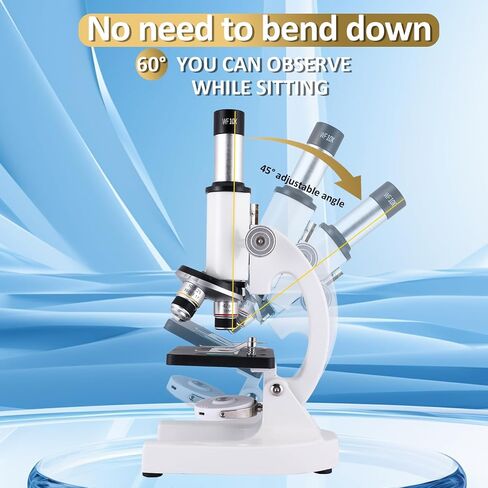 Microscope 40x-2500x التكبير مع شاشة 4.3 بوصة ، وعيون عريضة 10x و 25x ، وكاميرا مدمجة 5 ميجابكسل لمختبرات المدارس ، تربية الحيوانات (أبيض) in Kuwait