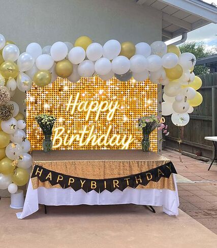 Pink Flash Square Photography Backdrop Hot Pink Happy Birthday Glitter Shinning Sequin Wall Panels Shimmer Wall Background for Girls Woman Birthday Party Decorations Banner (Pink, 7X5FT(82x59inch)) in Kuwait