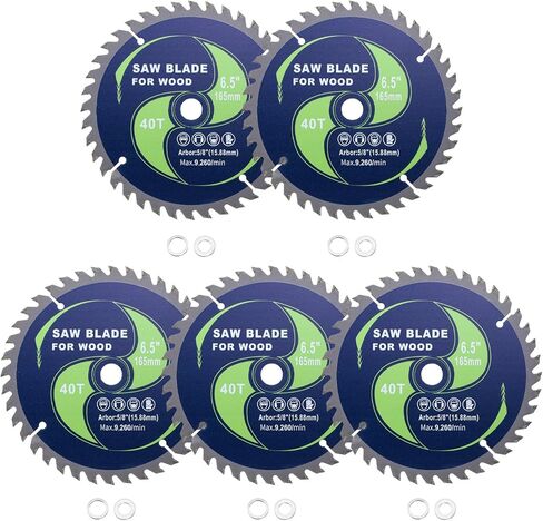 شفرة المنشار الدائرية - [6-1/2 بوصة × 60 أسنان × 5/8 بوصة الشجرة] كربيد تنغستن مائل المترو شفرات المنشار مع 5/8 بوصة إلى 1/2 بوصة 3/8 بوصة محولات الغسالة | أخضر in Kuwait