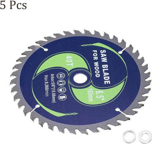 شفرة المنشار الدائرية - [6-1/2 بوصة × 60 أسنان × 5/8 بوصة الشجرة] كربيد تنغستن مائل المترو شفرات المنشار مع 5/8 بوصة إلى 1/2 بوصة 3/8 بوصة محولات الغسالة | أخضر in Kuwait