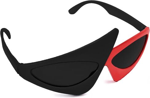 النظارات الشمسية المثلثة من شركة Vaulted Skulls & Co | نظارات شمسية ريترو من الثمانينيات | نظارات شمسية غير متماثلة | ظلال روك عتيقة | نظارات شمسية نيون ساطعة | الوردي والأخضر | الحجم القياسي in Kuwait