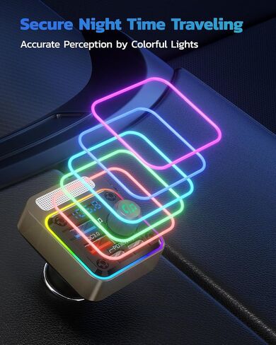 Nulaxy 54W Bluetooth 5.3 Car Adapter with 4 Charging Ports [PD 36W & QC3.0 18W], Wireless Radio FM Transmitter with Deep Bass Player & 5 Colors LED Backlit, Hands-Free Calling - Pink in Kuwait