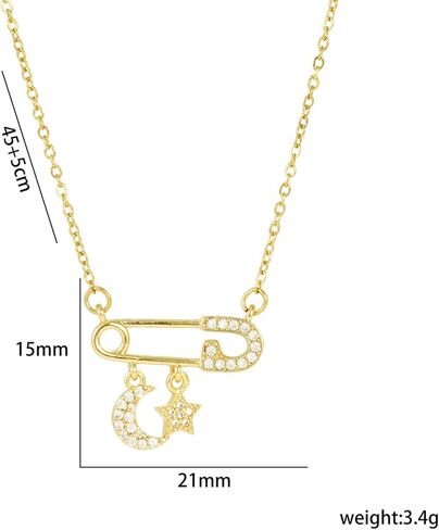 Safety Pin Necklace for Women Gold Crystal Heart Pendant Necklace Cross Cubic Zirconia Necklace Paper Clip Necklace Pink Gemstone Necklace Fashion Jewelry in Kuwait