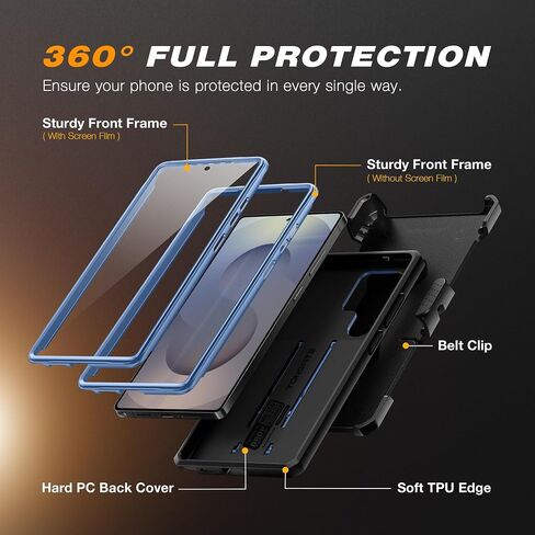Tongate for Samsung Galaxy S25 Ultra Case ، [غطاء الكاميرا المدمج وحامي الشاشة] [إطاران أماميان] حافظة هاتفية شديدة التحمل S25 مع الحافظة والأسود. in Kuwait