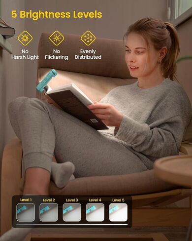 Glocusent USB Book Book Reconble Light للقراءة في السرير ، مقطع محمول على LED LED ضوء ، 3 ألوان العنبر و 5 سطوع قاتمة ، مضغوطة وطويلة الأمد ، مثالية لعشاق الكتب ، الأطفال in Kuwait