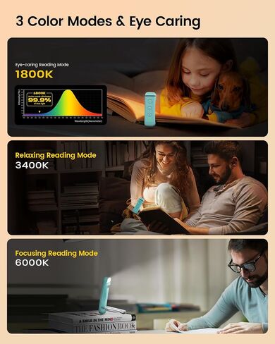 Glocusent USB Book Book Reconble Light للقراءة في السرير ، مقطع محمول على LED LED ضوء ، 3 ألوان العنبر و 5 سطوع قاتمة ، مضغوطة وطويلة الأمد ، مثالية لعشاق الكتب ، الأطفال in Kuwait
