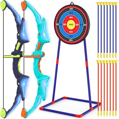 2 Pack Bow and Arrow Set for Kids, Light Up Archery Set with 14 Suction Cup Arrows, Archery Targets Outdoor Games for Kids Ages 4-8 8-12, Birthday Gifts Toys for 5 6 7 8 9 10 11 12 Year Old Boys Girls in Kuwait