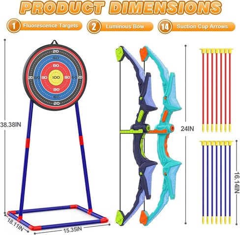 2 Pack Bow and Arrow Set for Kids, Light Up Archery Set with 14 Suction Cup Arrows, Archery Targets Outdoor Games for Kids Ages 4-8 8-12, Birthday Gifts Toys for 5 6 7 8 9 10 11 12 Year Old Boys Girls in Kuwait