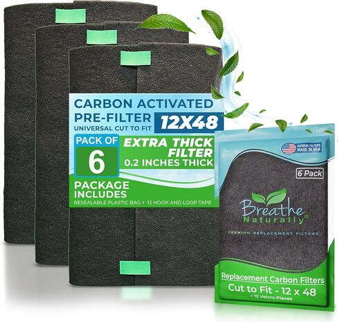 Breathe Naturally Universal Cut to Fit Carbon Activated Air Filter - Replacement Charcoal Filters - Pre Filter Carbon Sheet for Air Purifier, Vent Filters & More - Made in USA (Pack of 1, 16x48) in Saudi Arabia