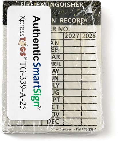 SmartSign Fire Extinguisher Labels, Inspection Labels, Record 4-Year Maintenance Labels, 3 x 2.25 Inches, 2 mil Debossable Aluminum, Pack of 10, Made in USA in Saudi Arabia