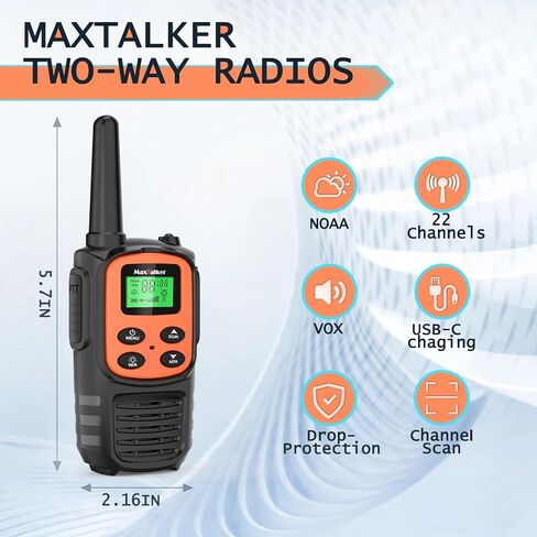 Walkie Talkies طويل المدى للبالغين ، MT10 MT10 Recargable Talkies Frs Radio-Tway Radio ، NOAA ، 1200MAH LI-ION CABLE USB-C ، مصباح يدوي LED ، VOX Walkie Talkie للتنزه في التخييم 2PACK in Kuwait