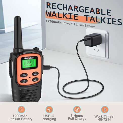 Walkie Talkies طويل المدى للبالغين ، MT10 MT10 Recargable Talkies Frs Radio-Tway Radio ، NOAA ، 1200MAH LI-ION CABLE USB-C ، مصباح يدوي LED ، VOX Walkie Talkie للتنزه في التخييم 2PACK in Kuwait