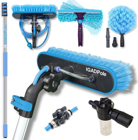 IGADPole 28ft(8.8m) Washing Kit: Water-fed Brush, Cobweb Duster and 10"(25cm) Squeegee and Soap Dispenser, Window Cleaning Pole, Water Fed Telescopic Brush, Window Cleaner Kit in Kuwait