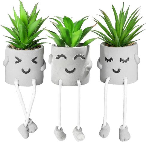 INFTYLE Creative Artificial Succulent Plants with Pots - 4 Pieces Mini Fake Plant Faux Succulent Emotional Cement Potted for Home Desk Shelf Kitchen Bathroom and Offices Decor Gift Set(4 PCS) in Saudi Arabia
