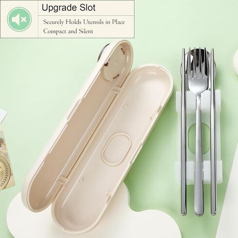 DEVICO Travel Utensils with Case Cute, Reusable Silverware for Lunch, Portable Cutlery Set, 18/8 Stainless Steel Fork Spoon Chopsticks in Cartoon Case, Dishwasher Safe (Light Yellow) in Saudi Arabia