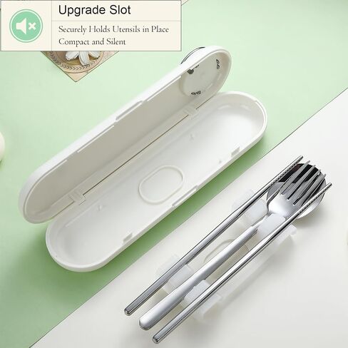 DEVICO Travel Utensils with Case Cute, Reusable Silverware for Lunch, Portable Cutlery Set, 18/8 Stainless Steel Fork Spoon Chopsticks in Cartoon Case, Dishwasher Safe (Light Yellow) in Saudi Arabia