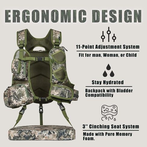 UIIHUNT Turkey Hunting Vest with Seat: Lightweight Turkey Hunting Vest with Game Pouch, Adjustable Turkey Hunting Gear, Turkey Hunting Accessories, Turkey Vest Hunting Clothes for Men Women in Kuwait