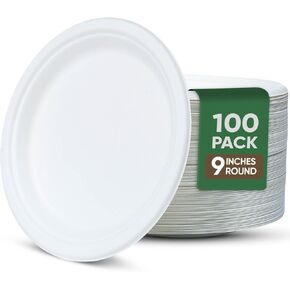 Dessert Plates, 100 Pack Small Paper Plates, Paper Plates 6 Inch – 100% Compostable Plates, Water & Oil Proof Disposable Plates, Microwavable Perfect Paper Plate For Party - White
