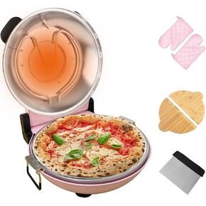 12"Electric Pizza Oven,Stone Pizza Oven Pizza Maker Machine For Home,1200W Portable Countertop Pizza Maker with Viewing Window，PINK