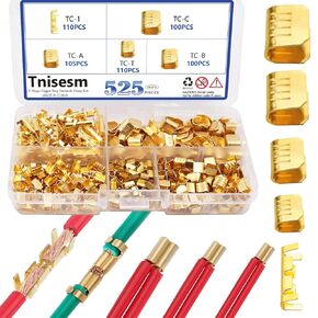 Tnisesm 525 Pcs Open Barrel Crimp Terminals, U Shape Copper Ring Terminals Crimp Kits - Non-Insulated Assortment Cable Wire Spade Electric Butt Connector Kit